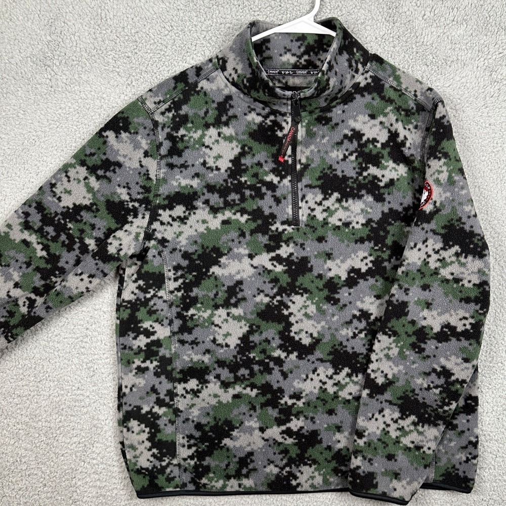 Canada Weathergear Jacket Fleece Mens Large Green Gray Digital Camo Quarter Zip